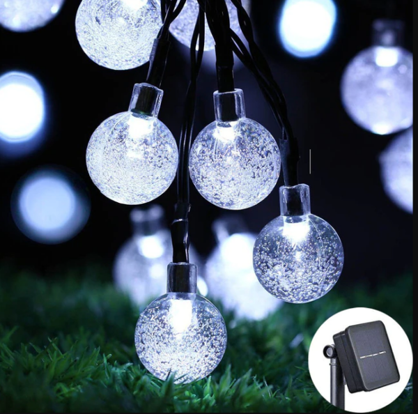 Solar USB String Light Garden Xmas Decoration 12m 100Led 2.4cm Crystal ball White - Image 2