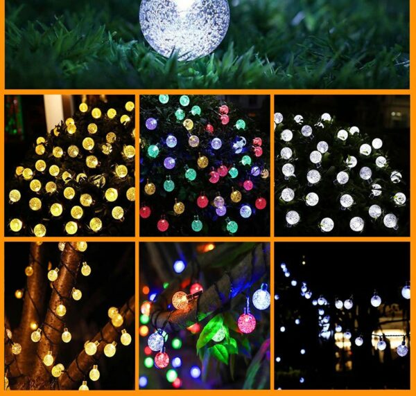 Solar USB String Light Garden Xmas Decoration 12m 100Led 2.4cm Crystal ball White - Image 7