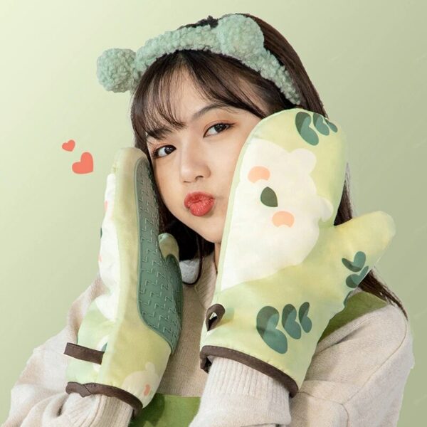 Heat Resistant Gloves Oven Mitts Silicone Non-slip Kitchen Gloves 1 Pair Green - Image 5