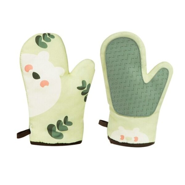 Heat Resistant Gloves Oven Mitts Silicone Non-slip Kitchen Gloves 1 Pair Green - Image 3