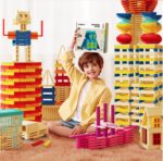 Wooden Building Blocks Balance Game Stacker Blocks 100pcs - Pink Colour - Image 2
