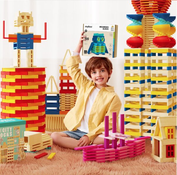 Wooden Building Blocks Balance Game Stacker Blocks 100pcs - Pink Colour - Image 2