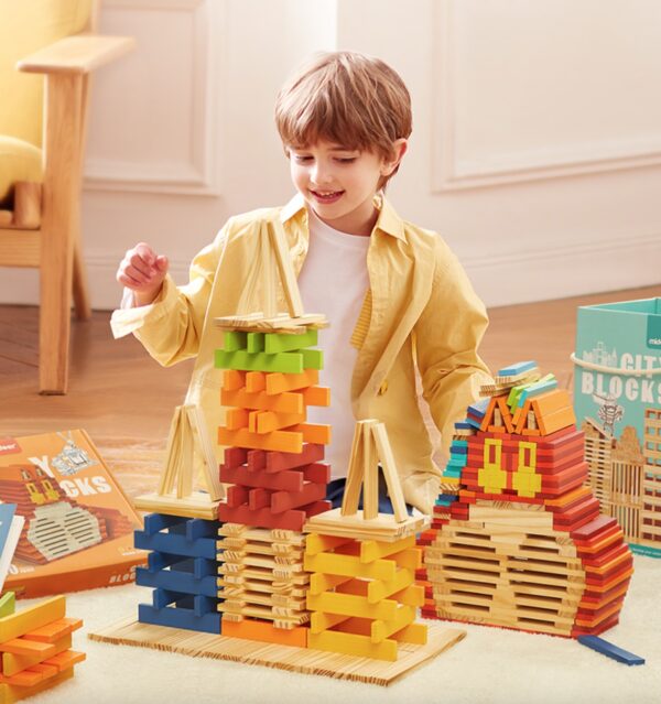 Wooden Building Blocks Balance Game Stacker Blocks 100pcs - Pink Colour - Image 3