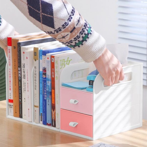 Desktop Bookshelf File Storage Rack - Pink Colour - Image 5