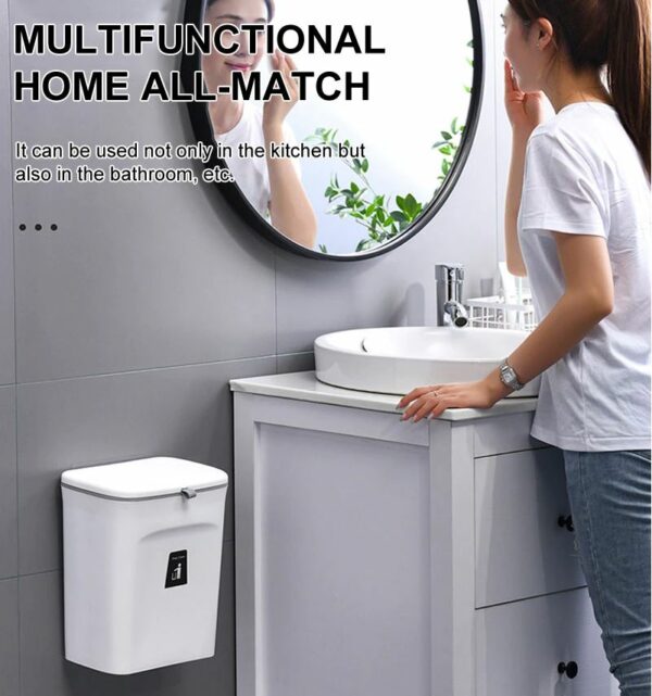 Rubbish Bin Door Hanging Trash Can Wall Mounted Bin - Grey Colour - Image 7