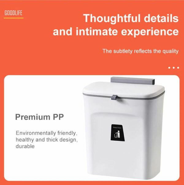 Rubbish Bin Door Hanging Trash Can Wall Mounted Bin - Grey Colour - Image 8