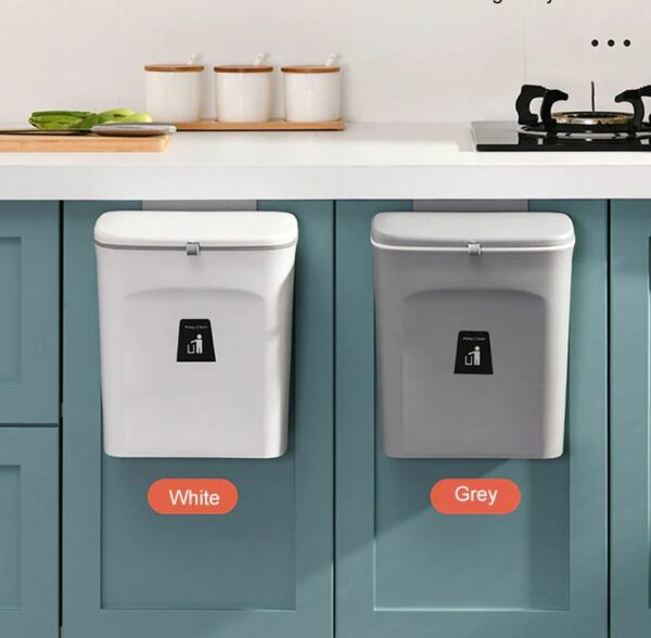 hangingbin12 Rubbish Bin Door Hanging Trash Can Wall Mounted Bin - Grey Colour - Image 1