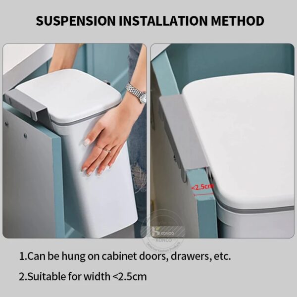 Rubbish Bin Door Hanging Trash Can Wall Mounted Bin - Grey Colour - Image 2