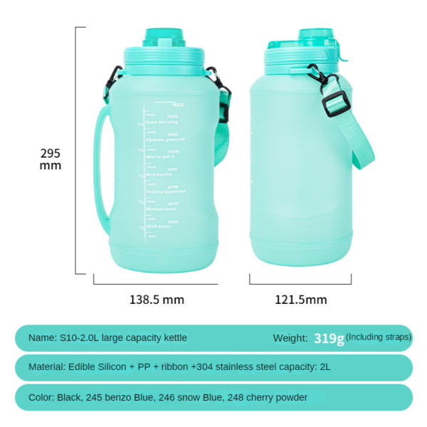 2L Large Water Bottle Foldable Food Grade Silicone Bottle PBA Free-Light Blue - Image 11