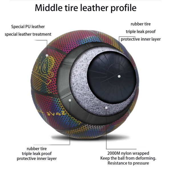 Luminous Basketball PU Basketball Size 7 - Grey&Black - Image 2