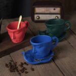 Coffee Cup Mug with Saucer and Spoon Father's day Gift idea(Blue) - Image 2