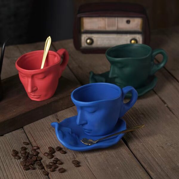 Coffee Cup Mug with Saucer and Spoon Father's day Gift idea(Blue) - Image 2