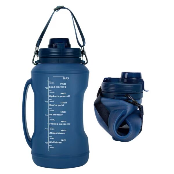 2L Large Water Bottle Foldable Food Grade Silicone Bottle PBA Free-Dark Blue - Image 2