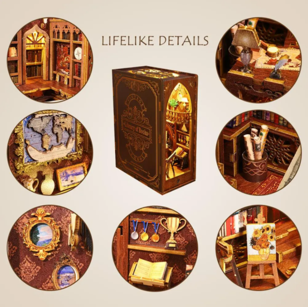 DIY Wooden Book Nook Miniature Dollhouse with musical LED light Sensor 006B - Image 3