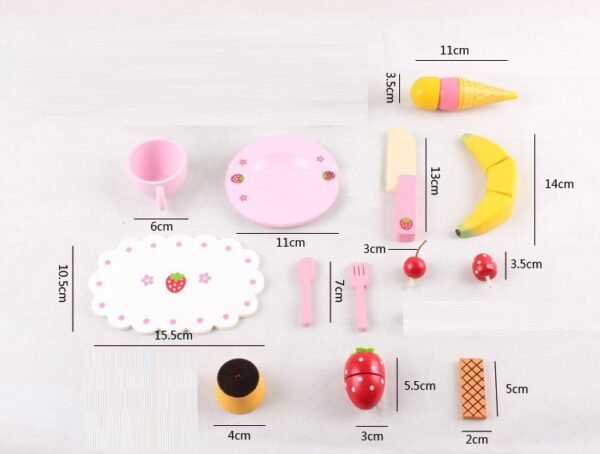 Wooden Decoration Cake Ice Cream Cutting Set Pretend Play Toy Gift Set - Image 2