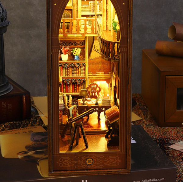 DIY Wooden Book Nook Miniature Dollhouse with musical LED light Sensor 006B - Image 9