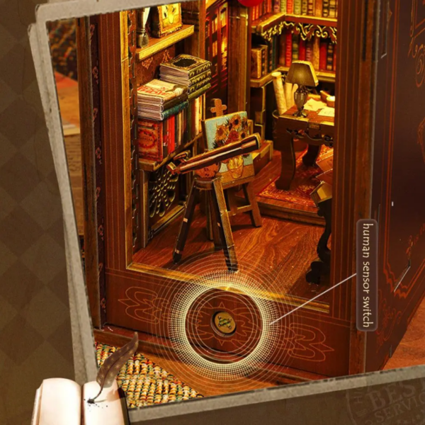DIY Wooden Book Nook Miniature Dollhouse with musical LED light Sensor 006B - Image 11