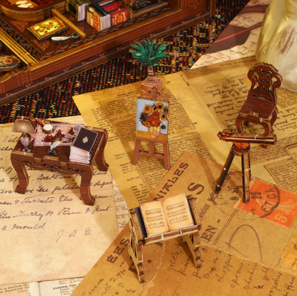 DIY Wooden Book Nook Miniature Dollhouse with musical LED light Sensor 006B - Image 8