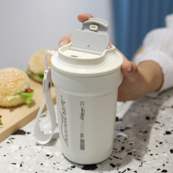 Travel Coffee Cup Portable Stainless Steel Thermos with Lid-White 480ML - Image 1