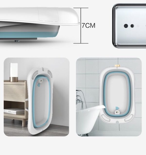 Foldable Baby Bathtub with Support Mat Water Thermometer - Pink - Image 3