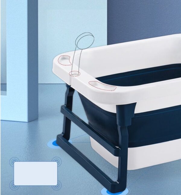Foldable Kids Bathtub with Seat and Water Thermometer - Dark Blue - Image 4