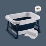 Foldable Kids Bathtub with Seat and Water Thermometer - Dark Blue