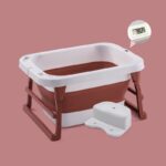 Foldable Kids Bathtub with Seat and Water Thermometer - Red