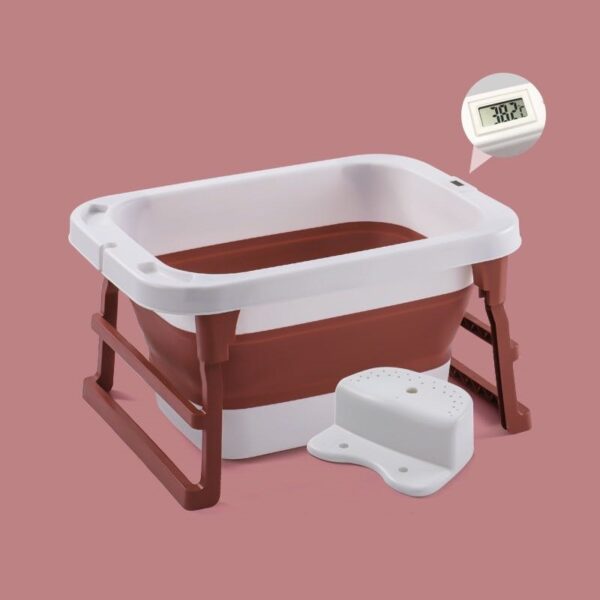 bathtubbigred Foldable Kids Bathtub with Seat and Water Thermometer - Red - Image 1