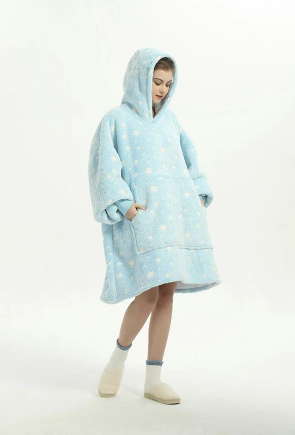 Wearable Blanket Hoodie Luminous Glow in Dark One size Hooded - Adult Blue - Image 10