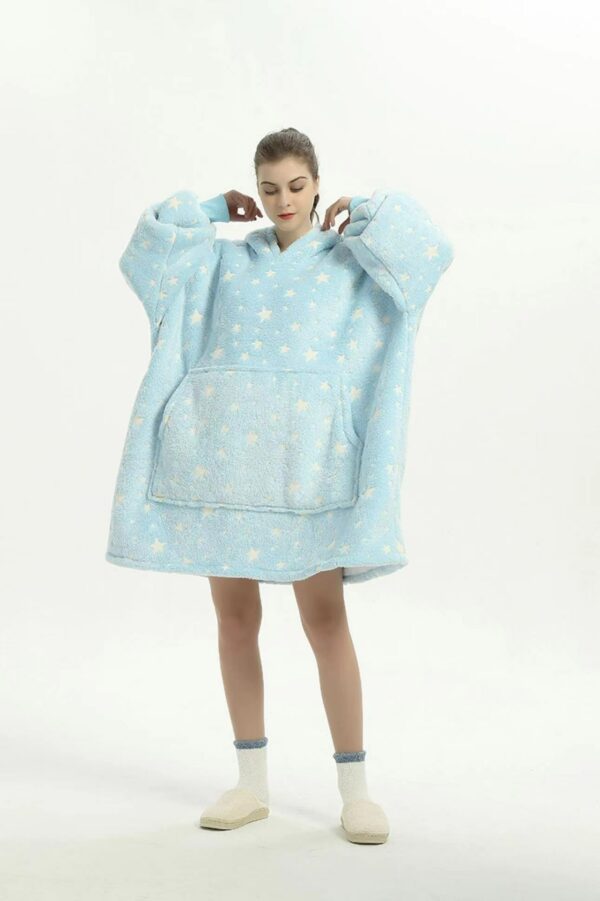 Wearable Blanket Hoodie Luminous Glow in Dark One size Hooded - Adult Blue - Image 9