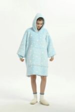 Wearable Blanket Hoodie Luminous Glow in Dark One size Hooded - Adult Blue - Image 8