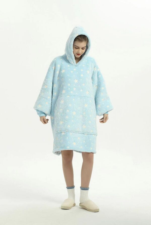 Wearable Blanket Hoodie Luminous Glow in Dark One size Hooded - Adult Blue - Image 8