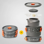 Outdoor Camping Cookware Water Kettle Frying Pan Cooking Set - Orange - Image 12