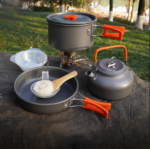 Outdoor Camping Cookware Water Kettle Frying Pan Cooking Set - Orange