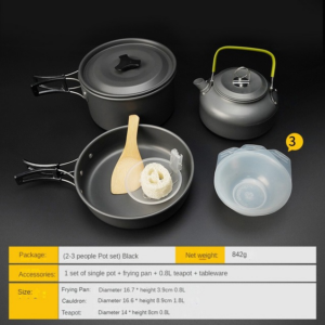 Outdoor Camping Cookware Water Kettle Frying Pan Cooking Set - Black