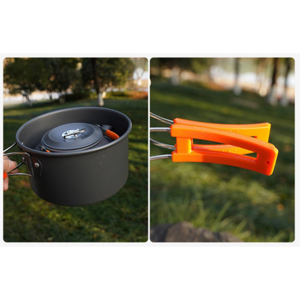 Outdoor Camping Cookware Water Kettle Frying Pan Cooking Set - Orange - Image 10