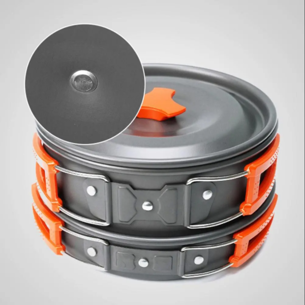 Outdoor Camping Cookware Water Kettle Frying Pan Cooking Set - Orange - Image 8