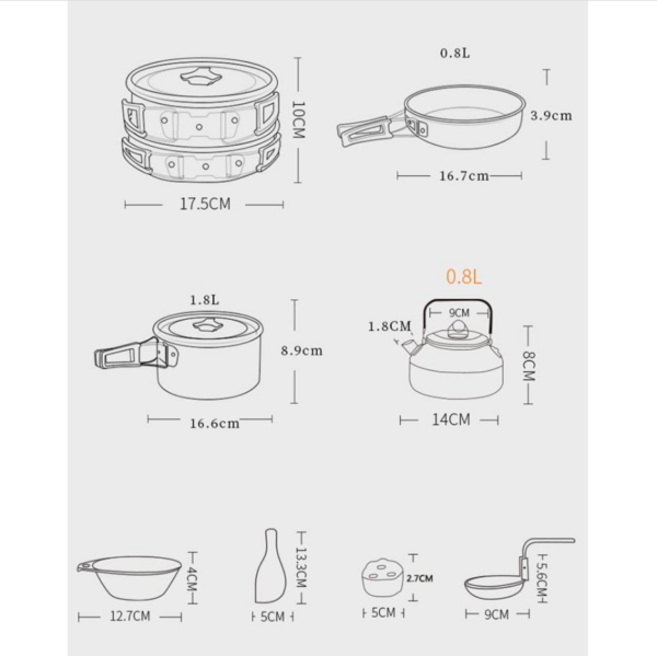 Outdoor Camping Cookware Water Kettle Frying Pan Cooking Set - Orange - Image 6