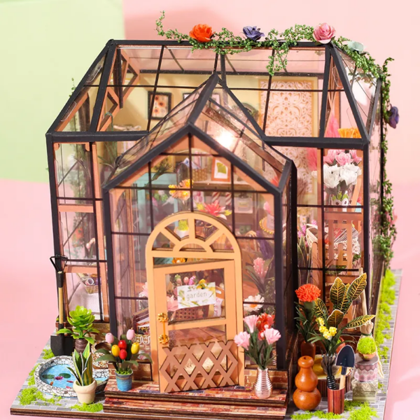 DIY dollhouse Jenny's Garden Wooden Doll House Miniature Furniture With LED - Image 8