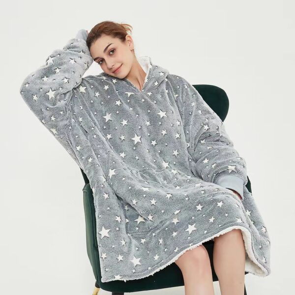 hoodie01 Wearable Blanket Hoodie Luminous Glow in Dark One size Hooded - Adult Grey - Image 1