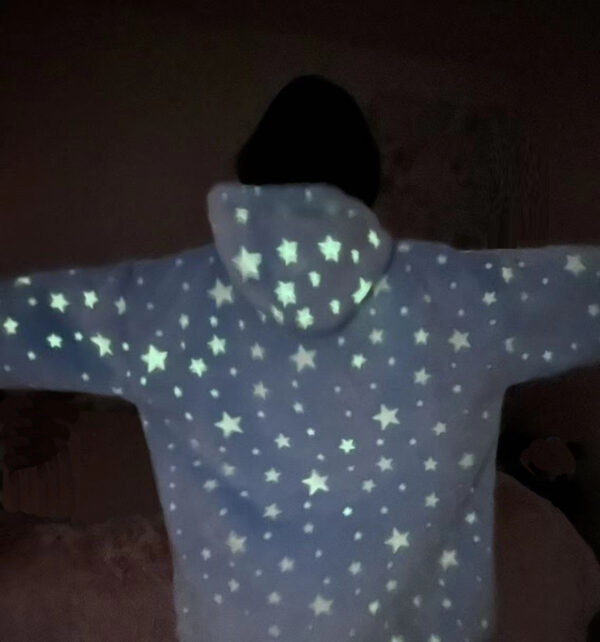 Wearable Blanket Hoodie Luminous Glow in Dark One size Hooded - Adult Blue - Image 3