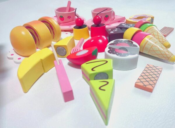 Wooden Decoration Cake Ice Cream Cutting Set Pretend Play Toy Gift Set - Image 7
