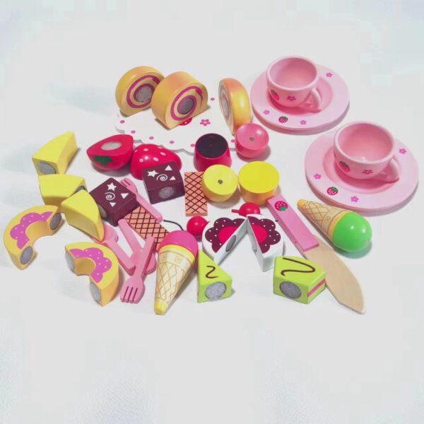 Wooden Decoration Cake Ice Cream Cutting Set Pretend Play Toy Gift Set - Image 4