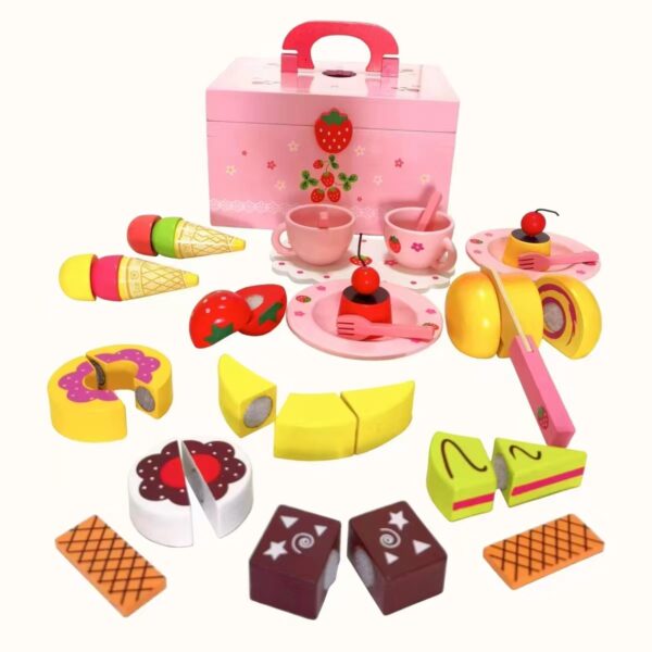 Wooden Decoration Cake Ice Cream Cutting Set Pretend Play Toy Gift Set - Image 3