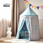 Kids Play Tent Portable Playhouse Indoor Tent with Mat and Light - Blue - Image 3