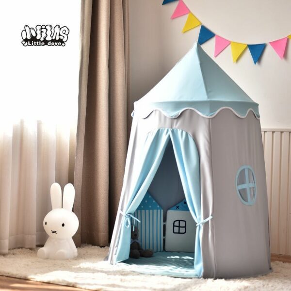 Kids Play Tent Portable Playhouse Indoor Tent with Mat and Light - Blue - Image 3
