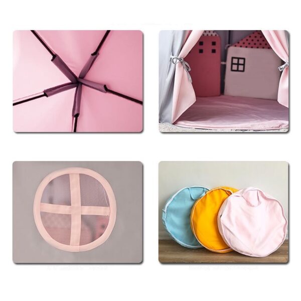 Kids Play Tent Portable Playhouse Indoor Tent with Mat and Light - Blue - Image 7