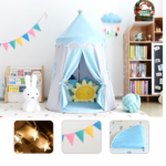 Kids Play Tent Portable Playhouse Indoor Tent with Mat and Light - Blue - Image 2