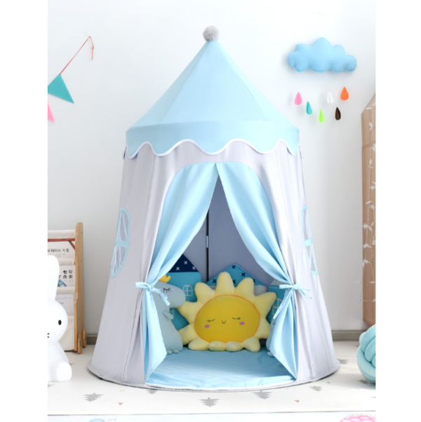 Kids Play Tent Portable Playhouse Indoor Tent with Mat and Light - Blue - Image 1