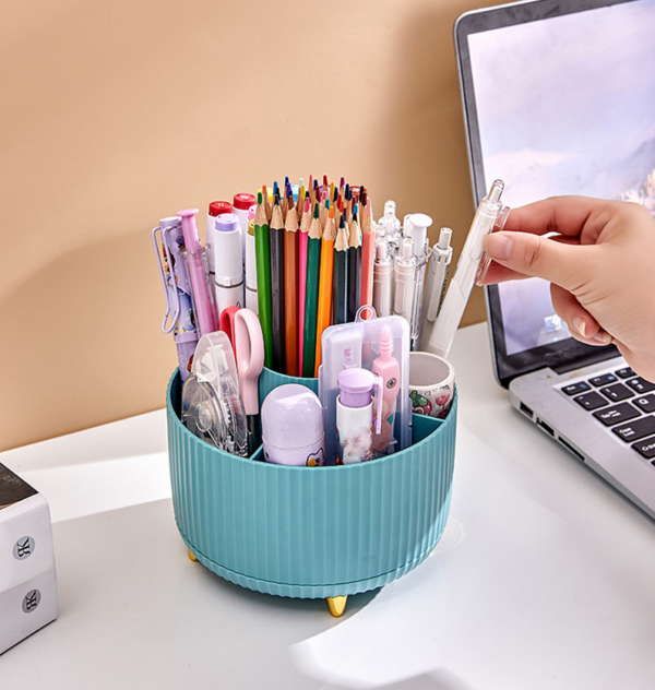 360 Degree Rotary Pen Holder Makeup Brushes Holder Desktop Organiser-Blue - Image 3